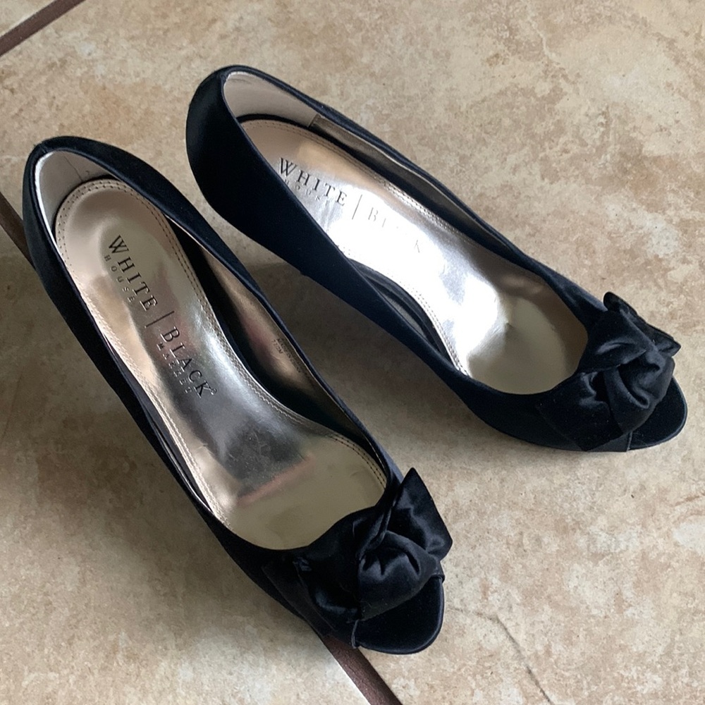 White House/Black Market Black Satin Peep Toe Pump